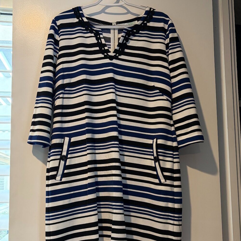 Blue/white/black striped dress with pockets size XL